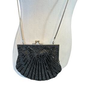 Vintage Handmade Black Beaded Evening Bag